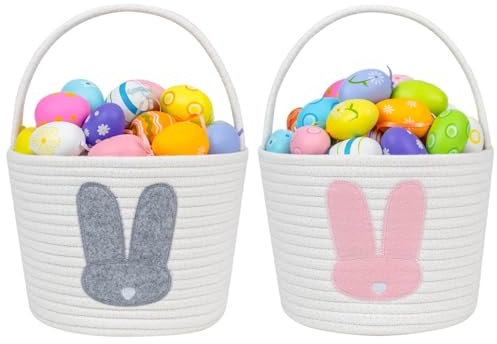 CubesLand Osterkorb, Osterkörbe für Kinder, Mädchen, Jungen, Kleinkinder, Baby-Osterkorb, niedliche Osterkörbe für Geschenke, leer, Ostereiersuche, Hasenkörbe, Eimer, 2-teilig, 23 x 18 x 18 cm