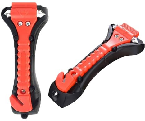CUEMOON 2 Pezzi Martello di Emergenza per Auto con Taglia Cinture, Martelletto Rompivetro Auto con Punte Indurite, Martello di Sicurezza