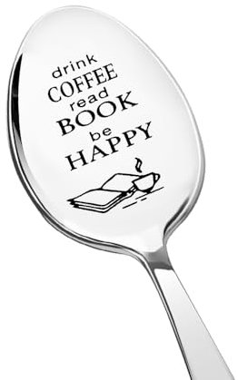 Book Coffee Gifts for Sister Brother Christmas Xmas Gifts for Mum Dad Birthday Retirement Gifts for Best Friend Spoon Book Coffee Lover Gifts for Women Men Drink Coffee Read Books Be Happy Spoon