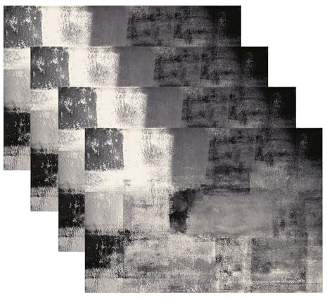 Kiatuniya Tischsets Abwaschbar Platzsets Schwarz Modern Kunst Gemälde Boho Landhausstil Abstrakte Abwischbar Placemat rutschfest Outdoor Tischmatte für Urlaub Bankett Küche Party Deko, 4er Set