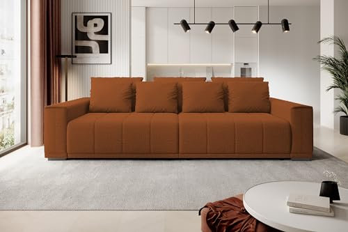 DomoHome Motta Bigsofa – Großes Sofa mit Bettfunktion, Liegefläche 175x228cm, 7-Kissen inklusive, Kansas-Stoffbezug, Zwei Bettkästen, Größe: 278x130x83cm, Farbe: Hellbraun