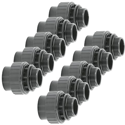 HAF® Lot de 10 raccords toriques en PVC avec manchon adhésif de 63 mm x filetage extérieur de 2 | Adaptateur en PVC U pour tuyaux de piscine et toutes les tuyauteries | Qualité : fabriqué en Europe
