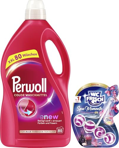PERWOLL Color Waschmittel (80 WL) - Feinwaschmittel reinigt sanft und erneuert farbige Textilien - mit Dreifach-Renew-Technologie & WC FRISCH Spa Momente Harmonie Toilettenstein