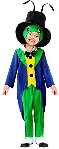 Costume da cavalletta per bambini frac con gilet collare e farfallino pantaloni ghette cappello con maschera travestimento grillo parlante carnevale feste a tema (5-7 anni)