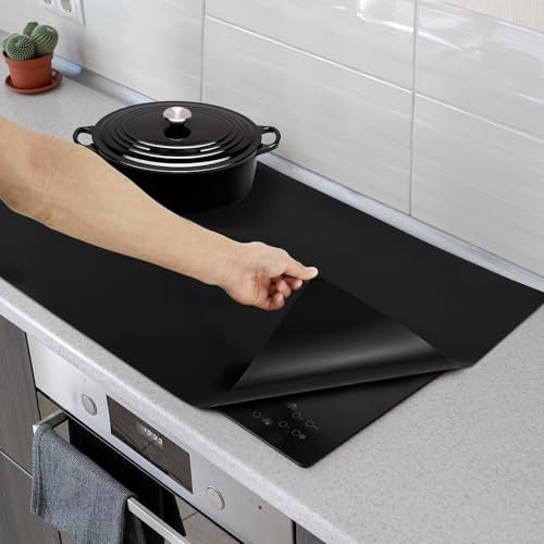 Cache-plaques de cuisson en silicone résistant à la chaleur 500 °F/220 °C - Protection anti-éclaboussures - Planche à découper piment et épices (noir)