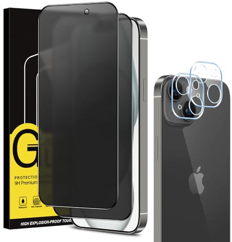 Coiwxmoi Matt Sichtschutz Panzer Schutz Glas für iPhone 15 und Kamera Glasfolie [2+2 Stück], Matte Sichtschutzfolie 9H Härte HD Anti-Spy Schutzfolie Blendschutz Anti-Fingerabdruck Kratzfest