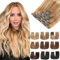 EINbeauty Clip In Extensions Echthaar 7Stücke Extensions Echthaar Gerade Echthaar Extensions Hellbraun mit Goldblond Extensions Clip In 80g 35cm(14Zoll，10/10/22#）