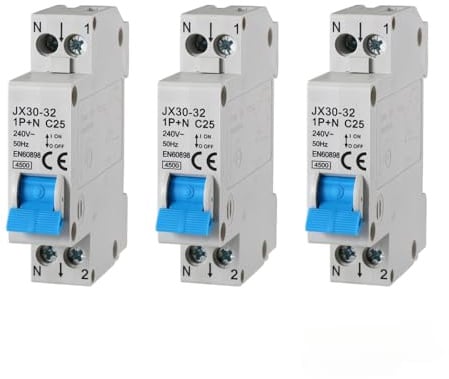 gloca Interruttore Magnetotermico Automatico 1P+N 220V 4.5KA 1 Modulo DIN (25 Ampere, 3)