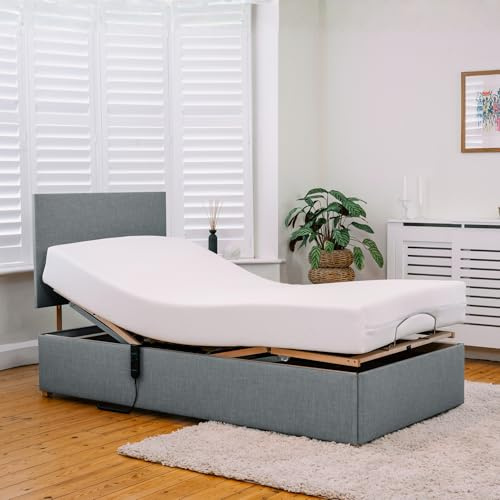 Backcarebeds Simplicity Single Electric Adjustable Bed - Woven Duck Egg | Single Electric Bed with Memory Foam Mattress - Single Bed with Mattress, Hospital Bed for the Disabled & Elderly