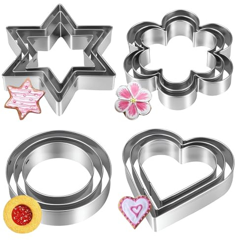 Ausstechformen Set 12 Stück Keksausstecher Edelstahl Ausstecher, Herz, Blume, Rund, Sternform Ausstechform für Keks Fondant Plätzchen