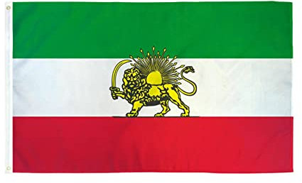 Bandera de Irán histórica de 3 x 5 pies con corona de sol de león, poliéster de alta calidad con doble costura resistente y 2 ojales de latón para patriotismo y decoración