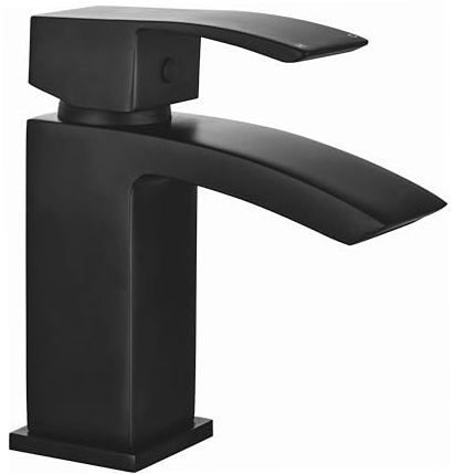 VeeBath Tidal Mono Basin Mixer Tap with Waste – Matt Black Finish, Squared Edge Single Lever, Modern Deck Mounted Bathroom Tap, Contemporary Bathroom Mixer Taps for Basins