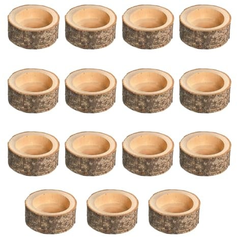 Porta Candele in Legno - 15 Mini Portacandele per Matrimoni e Feste, Legno Naturale Ø5.5-6cm