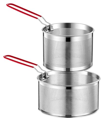 2 Pcs Passoires Alimentaires en Acier Inoxydable avec Poignée Amovible Passoire Pâtes en Métal Passoire de Cuisine Panier à Friteuse et Pâtes pour Laver Egoutter Frire Vapeur(18cm,20cm)