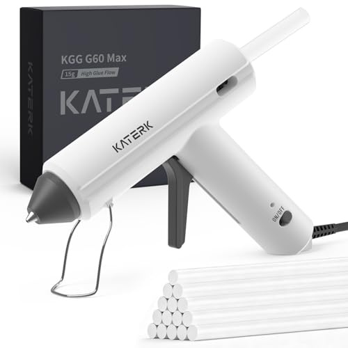 Katerk 60W Full Size Hot Glue Gun, Drip-Free 60s Fast Preheating with 15pcs Large Glue Sticks (7/16), Heavy Duty Industrial Glue Gun Kit for Arts, Crafts DIY, Repair, Gift, Sealing, Decorating