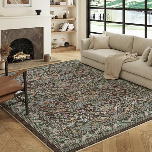 Decoranddecor Floral Rug For Bedroom, 160x230cm – Non-Slip, Low Pile, Pet Friendly, Classic Elegant Pattern Entryway Easy Clean Durable Carpet – Orlina