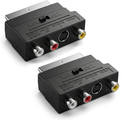 HENGBIRD 2 Stycken Scart till 3 x RCA-uttag IN/Out Omkopplare S-Video S-VHS AV Audio Video Adapter Svart för DM-enheter Optimal Bild och Ljudöverföring