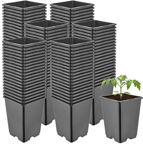 Garronda Pot de Fleur Carré Haut Plastique 11 × H15,5 cm (1,25L) - 100 Godets Semis Pot Culture Profond Drainage Résistants Intempéries pour Plantes Pépinière Jardin Serre Intérieur Extérieur GD-0201