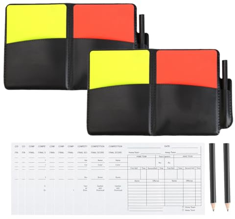 LUDHEP Carton Arbitre Set, 2 Pièces, Cartons Jaune et Rouge Carton Arbitre Set Carton Arbitre Kit avec Carte d‘Arbitrage Crayon, pour Le Jeu de Sport Scolaire Basketball, pour Entraîneurs, Arbitres