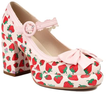 Zapatos De Tacón Mary Jane Mujer Plataforma Talón Grueso Estampado Fresa Lunares Bloque Color Lazo Retro Estilo Lolita Zapatos De Vestir Cómodos para Cosplay Fiesta Diario Moda Femenina