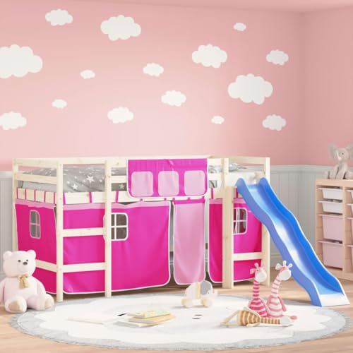 Kaloriko Vorhänge für Hochbett Rosa aus Polyester mit Aufbewahrungstaschen und Raffhaltern, vielseitiges Zubehör für Kinderbett, einfach zu befestigen