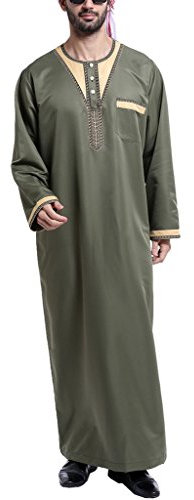 GladThink Hommes Arabe Thobe avec Manche Longue Vert Bouteille M