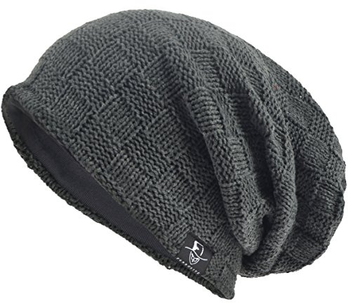 VECRY Herren Slouchy Stricken Übergroße Beanie Skull Caps Künstlerische Hüte (Plaid-Grau)