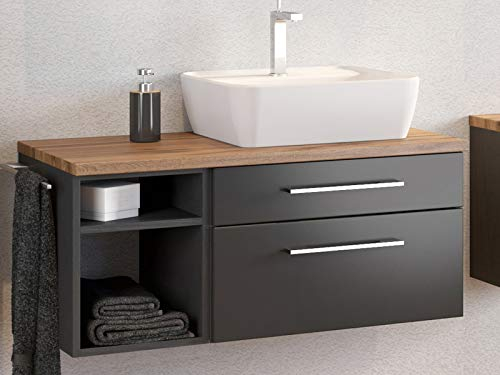 möbelando Waschbeckenunterschrank Badschrank Unterschrank Badezimmerschrank Bad Davos II Graphit/Grau-Matt