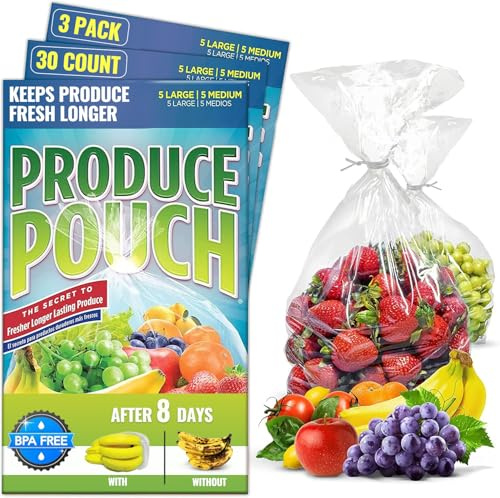 Produce Pouch-Keeps Produce Fresher Longer, reusable green bags preserve | Extend Shelf Life, Keeps Fruits, Vegetables & Herbs Fresh Longer, Reusable Vegetable Bags