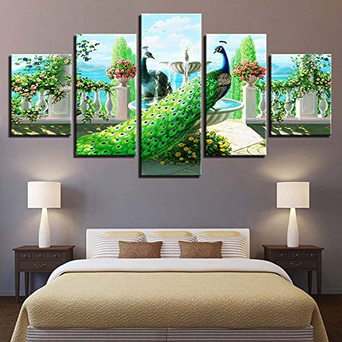 Bilder Vlies Leinwandbild Kunstdruck modern Wandbilder Wanddekoration Design Wand Bild - Pfau (200 * 100cm)