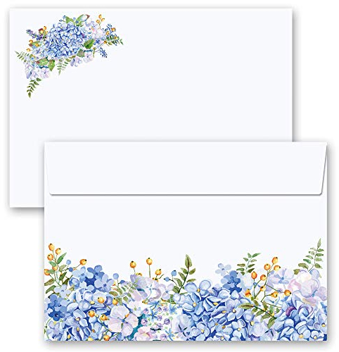 Briefumschläge Blumen & Blüten, BLAUE HORTENSIEN 10 Briefumschläge DIN C6 (162x114 mm) | Paper-Media