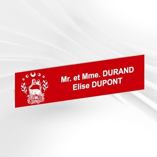Plaque de Boîte Aux Lettres Déco Personnalisée Adhésive PVC – 10 x 2,5 cm – Avec Motif ou Logo – 20 Couleurs Disponibles (Rouge + Dessin)