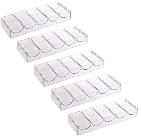 POFET 5pcs Acrylic Poker Chips Tray 100 Chips Storage Case for Party Home Casino Game 20.5 x 7.8 x 2.8cm without cover