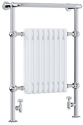 AQUAWORLD Traditional Old Style Victorian Radiators With Chrome and White finish Using Low Carbon Steel Vintage Charm Floor Mounted Towel Warmer Rack 8 Column 940x675mm