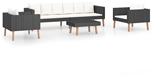 vidaXL Gartenmöbel 4-TLG. mit Auflagen Sofa Lounge Sitzgruppe Gartenset Rattanmöbel Sitzgarnitur Garten Garnitur Tisch Poly Rattan Schwarz