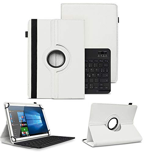 NAUC Schutzhülle kompatibel mit PEAQ PET 100 101 1008 Tasche Tablet Schutz Hülle Kunstleder Bluetooth Tastatur QWERTZ 360 Drehbar Cover Keyboard Case, Farben:Weiss