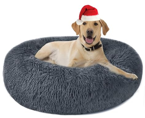 Hundebett Katzenbett Flauschig Rund aus Plüsch - Donut Kuscheliges Hundekissen Hundekorb Waschbar S/M/L/XL/XXL für Kleine, Mittelgroße und Große Hunde, Katzen und Andere Haustiere (XXL-80, Dunkelgrau)