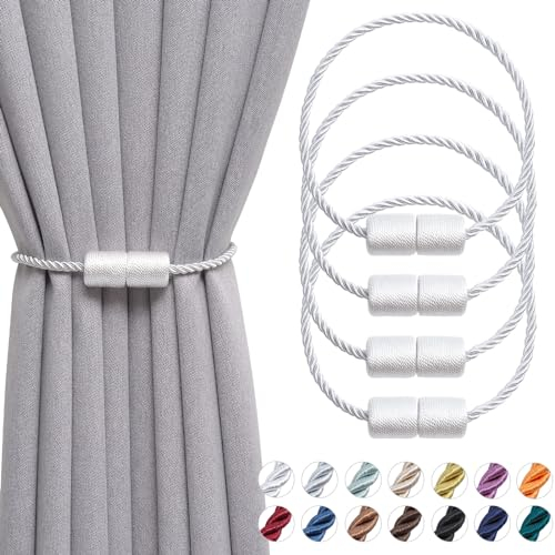 Pretty Jolly magnetische Vorhang Raffhalter handgefertigtes Gewebe Seil Vorhang-Raffhalter Einfachheit dekorative Vorhang drapieren Krawatte zurück für Haus & Büro Fenster Drapery, Weiß, 4 Stück