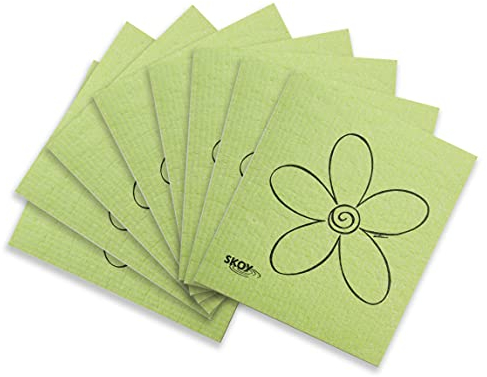 Skoy Cloth, 8-pack Versatile Swedish Dishcloths for Kitchen and Household Use, Reusable Cleaning Cloths, Planet-Friendly, Dishwasher and Dryer-Safe, Apple Green