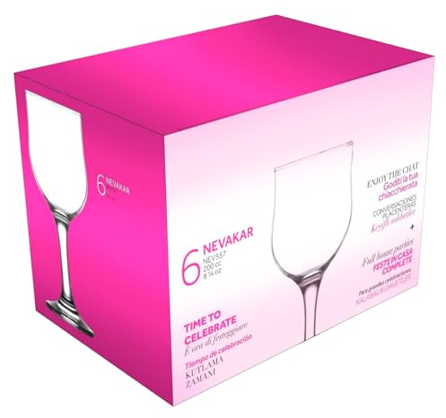 Tradineur - Pack de 6 Copas - Modelo Nevakar - Capacidad: 200 ml - Ideal para Vino - Aptas para lavavajillas - Tamaño Aprox: Ø 6,5 x 16,7 cm