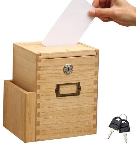 KIRIGEN Scatole per suggerimenti in legno Scatole per suggerimenti con serratura Scatole per donazioni e biglietti da visita in legno per uffici, scuole e ospedali colore naturale