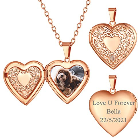 FindChic Heart Necklace Personalized Chain Custom Jewelry Dog Memorial Necklace Chain with Picture Charm Necklace Engraved Rose Gold Locket Necklace