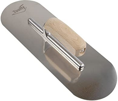 Toolty Heavy Duty Stainless Steel Pool Trowel - Concrete Finishing Trowel - Fully Rounded - 380mm - 15 - Wooden Handle - DIY - TLTY-5517