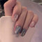 24Pcs Square False Nails Short French Tip Blue Marble Shiny Press on Nails Acrylic Fake Nails Full Cover Glossy Stick on Nails with Designs for Women and Girls