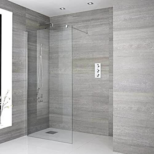 PARETE PORTA FISSA WALK IN BOX DOCCIA IN VETRO TRASPARENTE 8MM DA 78 A 120 CM REVERSIBILE ALTEZZA 190 CM BRACCIO FISSO 90CM TAGLIABILE (90x190 cm)