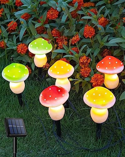 Dekofun Solar Lichterkette Aussen 6 LED Solargarten Pilzlampe, 8 Modi Leuchtpilze Led Deko Wasserdicht Solarlampen für Außen Garten, Pilz Lampe für Garten Rasen Balkon Terrassen Ostern Deko