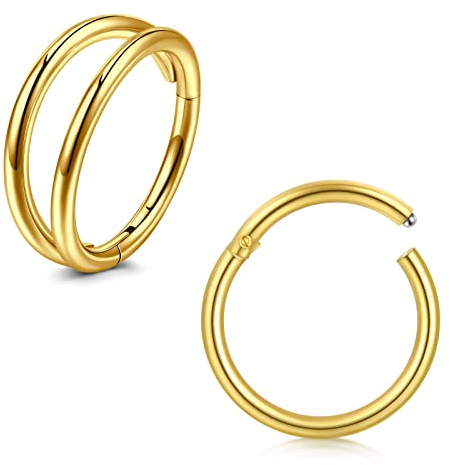 Briana Williams 2stk Piercing Helix Ring Chirurgenstahl 1.2mm Nasenpiercing Ring Dünn Nasenring 8mm Septum Clicker Segmentring Ohrring