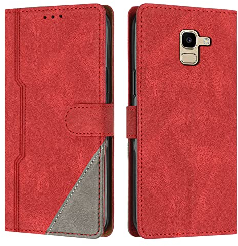 Radoo Cover per Samsung Galaxy J6 2018, Custodia in PU Pelle Portafoglio Flip Chiusura Magnetica Antiurto Funzione Scomparti, con Slot Schede Supporto Pieghevole per Samsung Galaxy J6 2018 (Rosso)