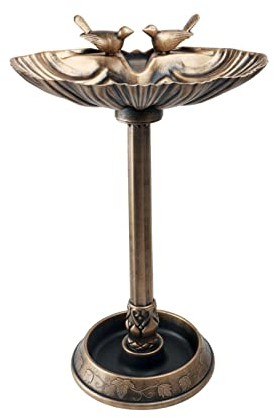 My Garden Bird Bath 79CM Freestanding With Base Bronze Effect Traditional Bird Feeder, Figurines, Bath Feeding Station Clam Shell Design Perfect For Outdoor Patios Garden Deck (79cm-Planter Base)