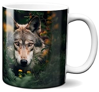 Hustling Sharks® Tasse mit Spruch - Wolf - Geschenk Kaffeetasse - 330ml Spülmaschinenfest, Keramik - weiß, Tassen mit Tiermotiv, Tasse Inspirierendes Bild, Tasse Büro, Tasse Wolf
